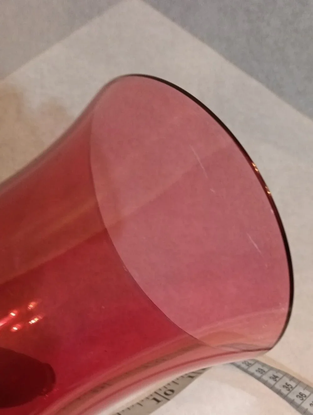 Ruby Red Etched Glass Decorative Vase with Floral Motif